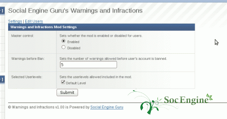 SocialEngine Warnings & Infractions Plugin